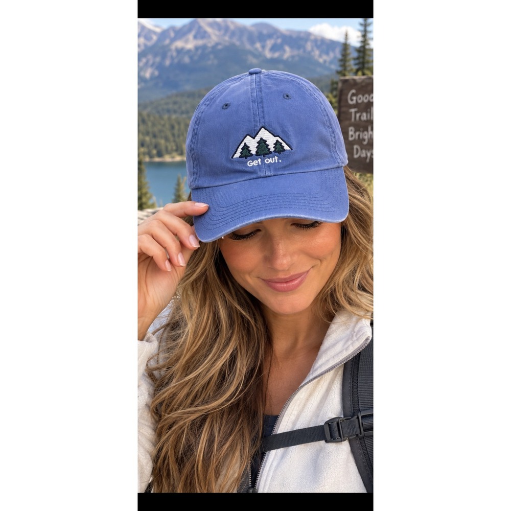 Life is Good Get Out Mountain Pine Tree Blue Cotton Adjustable Baseball Hat Cap